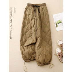 輕薄羽絨棉褲女冬季時尚洋氣防寒保暖抽繩燈籠褲休閒菱格長褲