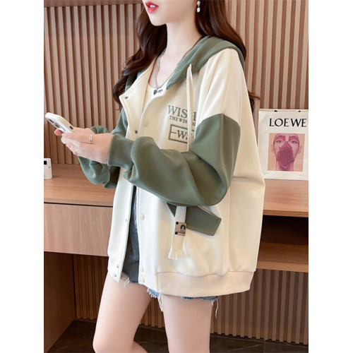 2025年秋季新款撞色拼接連帽開衫外套女韓版寬松高級感棒球服上衣 2025年秋季新款撞色拼接連帽開衫外套女韓版寬松高級感棒球服上衣