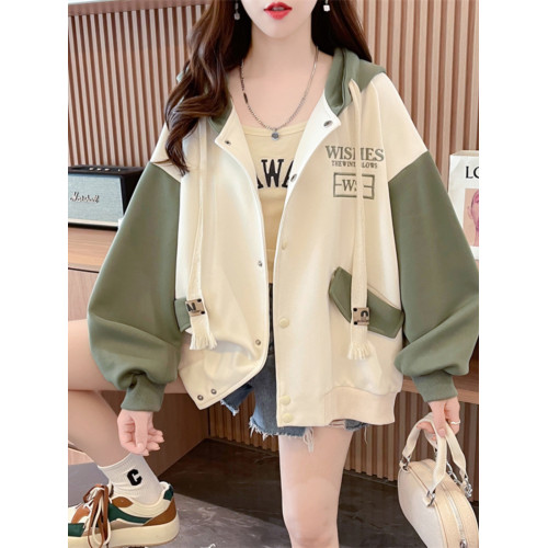 2025年秋季新款撞色拼接連帽開衫外套女韓版寬松高級感棒球服上衣 2025年秋季新款撞色拼接連帽開衫外套女韓版寬松高級感棒球服上衣