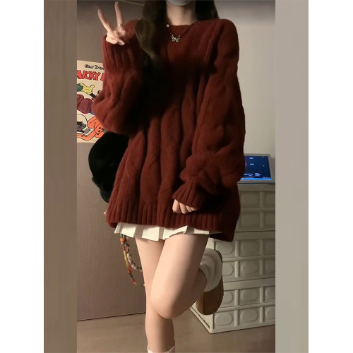 慵懶風酒紅色毛衣女秋冬季2025新款高級感內搭厚上衣秋冬聖誕穿搭