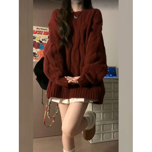 慵懶風酒紅色毛衣女秋冬季2025新款高級感內搭厚上衣秋冬聖誕穿搭