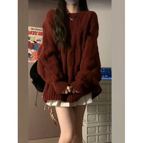 慵懶風酒紅色毛衣女秋冬季2025新款高級感內搭厚上衣秋冬聖誕穿搭