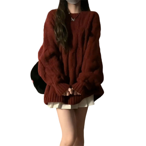 慵懶風酒紅色毛衣女秋冬季2025新款高級感內搭厚上衣秋冬聖誕穿搭