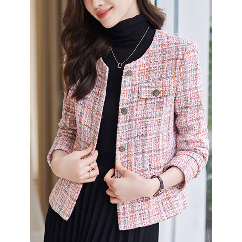高級氣質冬季小香風毛呢外套高級感2025春秋新款女士短款粉色上衣 高級氣質冬季小香風毛呢外套高級感2025春秋新款女士短款粉色上衣