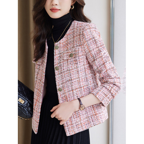 高級氣質冬季小香風毛呢外套高級感2025春秋新款女士短款粉色上衣 高級氣質冬季小香風毛呢外套高級感2025春秋新款女士短款粉色上衣