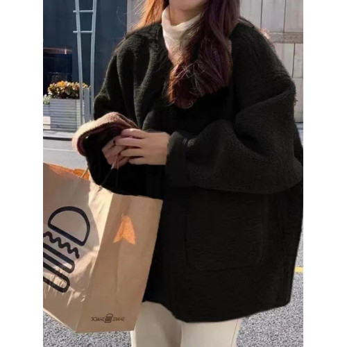 新款高級韓系溫柔小衆設計感加厚羊羔毛外套女冬咖色短款口袋夾克 新款高級韓系溫柔小衆設計感加厚羊羔毛外套女冬咖色短款口袋夾克