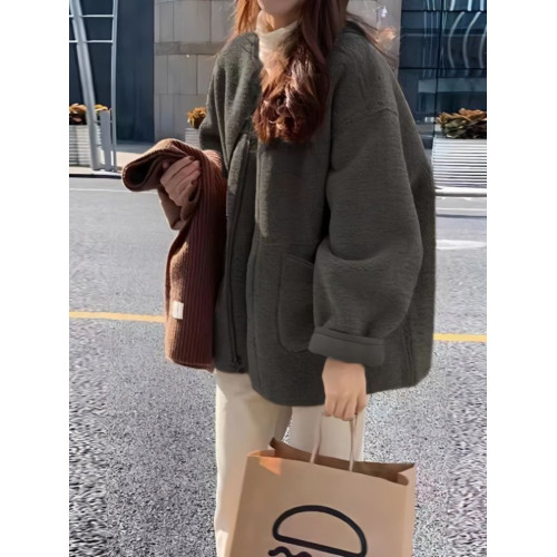 新款高級韓系溫柔小衆設計感加厚羊羔毛外套女冬咖色短款口袋夾克 新款高級韓系溫柔小衆設計感加厚羊羔毛外套女冬咖色短款口袋夾克