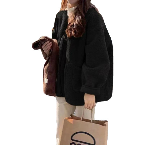 新款高級韓系溫柔小衆設計感加厚羊羔毛外套女冬咖色短款口袋夾克 新款高級韓系溫柔小衆設計感加厚羊羔毛外套女冬咖色短款口袋夾克