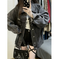 韓版復古時尚牛仔外套女寬松bf慵懶風2025春季小個子休閒夾克上衣