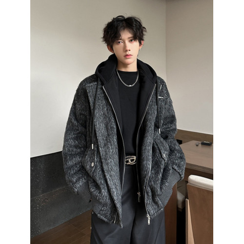 毛呢外套男秋冬季加厚高級感cleanfit假兩件連帽美式復古呢子夾克 毛呢外套男秋冬季加厚高級感cleanfit假兩件連帽美式復古呢子夾克