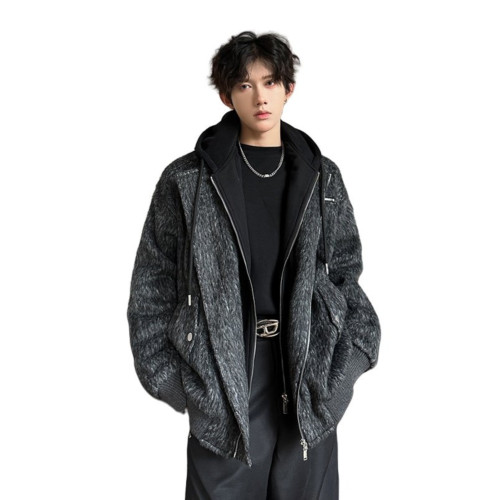 毛呢外套男秋冬季加厚高級感cleanfit假兩件連帽美式復古呢子夾克 毛呢外套男秋冬季加厚高級感cleanfit假兩件連帽美式復古呢子夾克