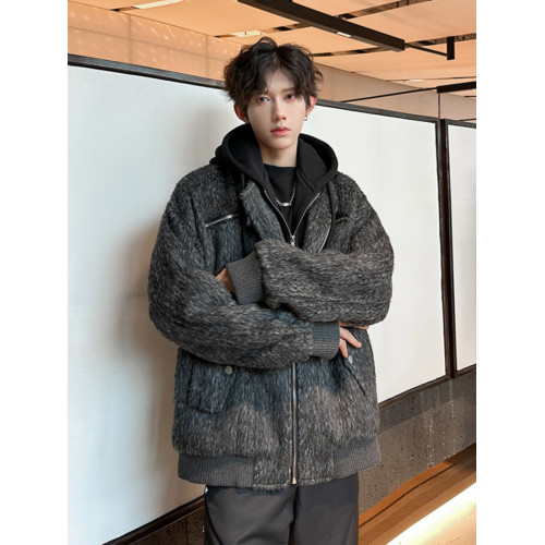 毛呢外套男秋冬季加厚高級感cleanfit假兩件連帽美式復古呢子夾克 毛呢外套男秋冬季加厚高級感cleanfit假兩件連帽美式復古呢子夾克