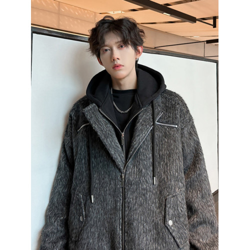 毛呢外套男秋冬季加厚高級感cleanfit假兩件連帽美式復古呢子夾克 毛呢外套男秋冬季加厚高級感cleanfit假兩件連帽美式復古呢子夾克