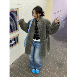 2025秋冬皮毛一體羊羔毛外套女中長款寬松慵懶高級感休閒毛毛大衣