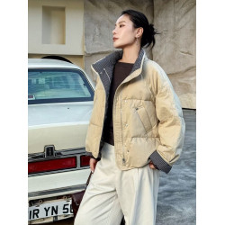 2025新款冬季羽絨服女短款格子拼接加厚小個子文藝休閒白鴨絨外套