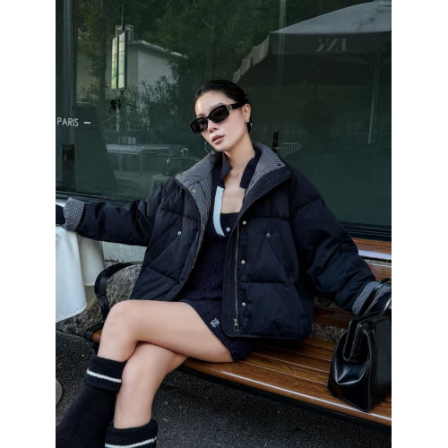 2025新款冬季羽絨服女短款格子拼接加厚小個子文藝休閒白鴨絨外套 2025新款冬季羽絨服女短款格子拼接加厚小個子文藝休閒白鴨絨外套