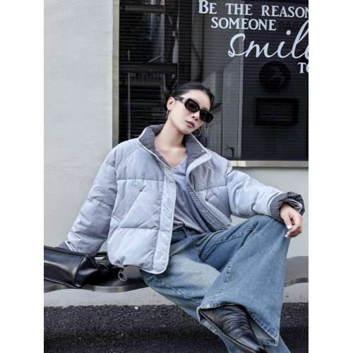 2025新款冬季羽絨服女短款格子拼接加厚小個子文藝休閒白鴨絨外套 2025新款冬季羽絨服女短款格子拼接加厚小個子文藝休閒白鴨絨外套