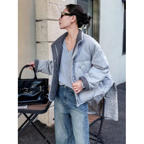 2025新款冬季羽絨服女短款格子拼接加厚小個子文藝休閒白鴨絨外套 2025新款冬季羽絨服女短款格子拼接加厚小個子文藝休閒白鴨絨外套