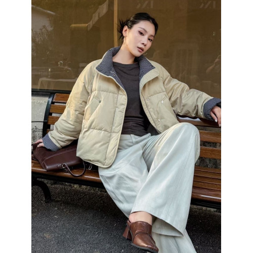 2025新款冬季羽絨服女短款格子拼接加厚小個子文藝休閒白鴨絨外套 2025新款冬季羽絨服女短款格子拼接加厚小個子文藝休閒白鴨絨外套