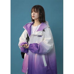 紥染漸變色連帽沖鋒衣夾克女加肥大碼胖MM寬松百搭休閒棒球服外套