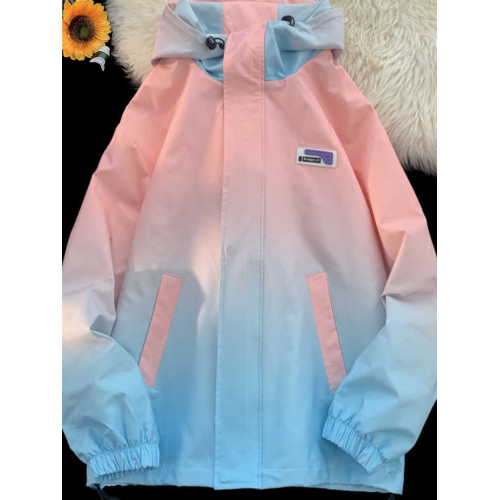 紥染漸變色連帽沖鋒衣夾克女加肥大碼胖MM寬松百搭休閒棒球服外套 紥染漸變色連帽沖鋒衣夾克女加肥大碼胖MM寬松百搭休閒棒球服外套