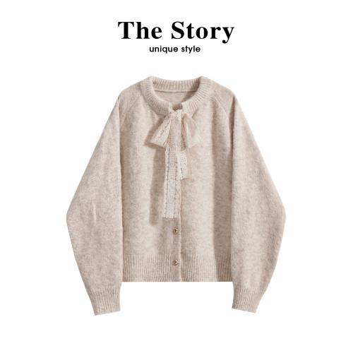 那些事衣櫥法式溫柔風蕾絲系帶氣質毛衣女秋冬復古百搭毛針織上衣