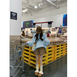 大碼女裝圓領加厚藍色麻花毛衣女秋冬寬松外穿慵懶風小衆保暖針織