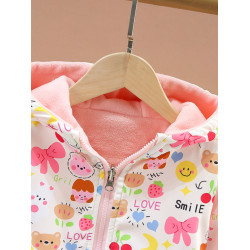 女小童洋氣春秋冬加絨外套2025新款女寶寶風衣百搭雙面穿連帽上衣