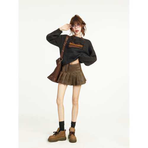 美式灰色短款針織毛衣女秋冬冬季設計感小衆正肩寬松外穿內搭上衣 美式灰色短款針織毛衣女秋冬冬季設計感小衆正肩寬松外穿內搭上衣