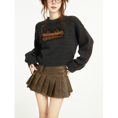 美式灰色短款針織毛衣女秋冬冬季設計感小衆正肩寬松外穿內搭上衣 美式灰色短款針織毛衣女秋冬冬季設計感小衆正肩寬松外穿內搭上衣