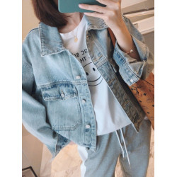 韓版秋季高級顯瘦小個子高級感溫柔風牛仔外套百搭寬松輕奢女裝潮
