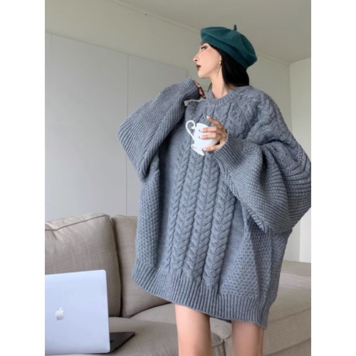 慵懶風奶fufu中長款白色麻花毛衣女秋冬軟糯高級感套頭針織衫加厚 慵懶風奶fufu中長款白色麻花毛衣女秋冬軟糯高級感套頭針織衫加厚