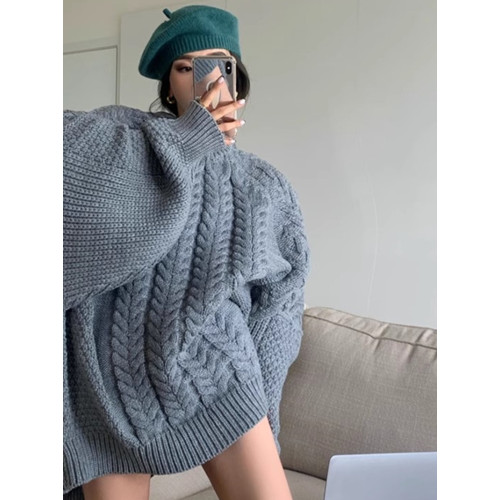 慵懶風奶fufu中長款白色麻花毛衣女秋冬軟糯高級感套頭針織衫加厚 慵懶風奶fufu中長款白色麻花毛衣女秋冬軟糯高級感套頭針織衫加厚