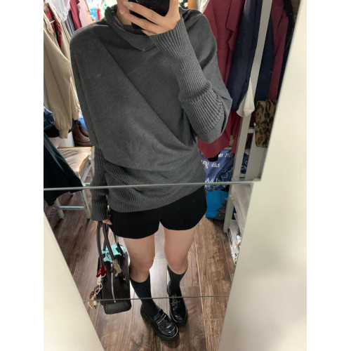 韓系不規則高領毛衣女秋冬2025新款松弛感慵懶風蝙蝠袖針織衫上衣
