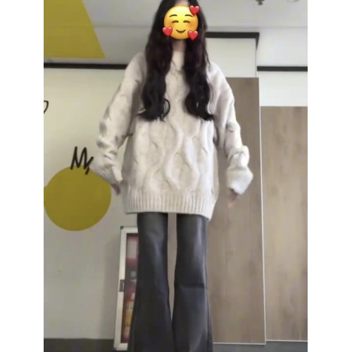 日系奶fufu麻花圓領毛衣女秋冬寬松慵懶風bf軟糯加厚針織衫外套潮