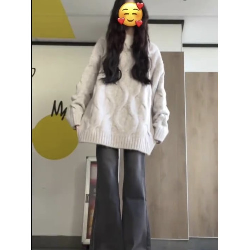 日系奶fufu麻花圓領毛衣女秋冬寬松慵懶風bf軟糯加厚針織衫外套潮