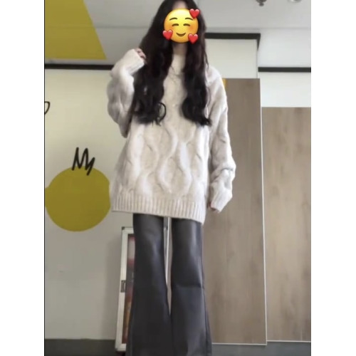 日系奶fufu麻花圓領毛衣女秋冬寬松慵懶風bf軟糯加厚針織衫外套潮