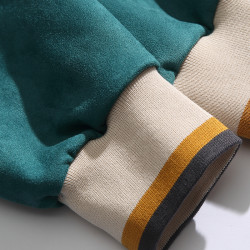 美式潮牌拼接麂皮絨設計感圓領衛衣男女ins街頭寬松情侶套頭上衣