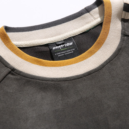 美式潮牌拼接麂皮絨設計感圓領衛衣男女ins街頭寬松情侶套頭上衣 美式潮牌拼接麂皮絨設計感圓領衛衣男女ins街頭寬松情侶套頭上衣