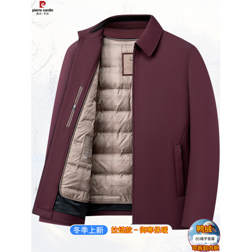 皮爾卡丹商務輕薄行政羽絨服男繙領秋冬白鴨絨外套爸爸冬季男夾克
