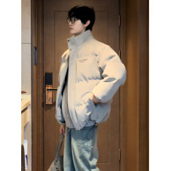 美式霧面PU皮加厚羽絨服男款冬季潮牌痞帥麵包棉服高級感寬松外套