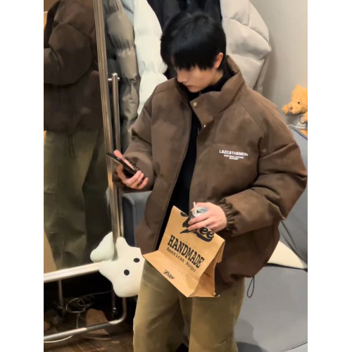 美式霧面PU皮加厚羽絨服男款冬季潮牌痞帥麵包棉服高級感寬松外套 美式霧面PU皮加厚羽絨服男款冬季潮牌痞帥麵包棉服高級感寬松外套