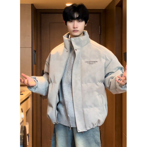 美式霧面PU皮加厚羽絨服男款冬季潮牌痞帥麵包棉服高級感寬松外套 美式霧面PU皮加厚羽絨服男款冬季潮牌痞帥麵包棉服高級感寬松外套