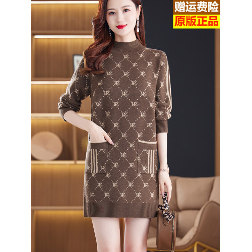 毛衣女款2025新款秋冬外穿中長款半高領加厚寬松遮屁股針織打底衫