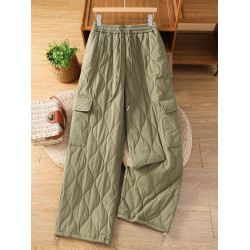 戶外抗寒保暖棉褲女冬季夾棉松緊腰休閒工裝濶腿褲沖鋒休閒長褲子