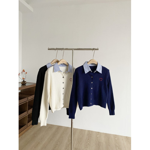 2025秋季新款韓版修身百搭慵懶感長袖毛衣時尚通勤polo領拼接衫女