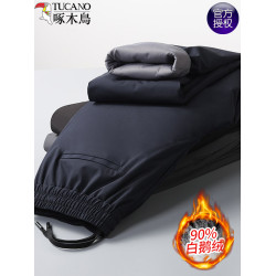 啄木鳥男士羽絨褲冬季防風防寒加絨保暖外穿寬松大碼直筒休閒褲子