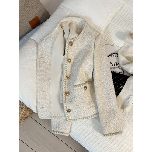 米白色氣質洋氣粗花呢小香風短外套女2025秋冬新款爆款圓領上衣潮 米白色氣質洋氣粗花呢小香風短外套女2025秋冬新款爆款圓領上衣潮