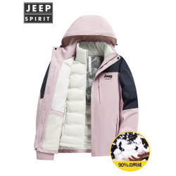 JEEP防風防水羽絨服女款2025新款三合一可拆卸石墨烯加熱冬季外套