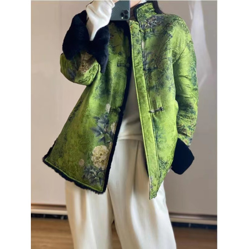 兩面穿風香雲紗真絲美利奴皮毛一體羊毛大衣皮草外套國潮女式 兩面穿風香雲紗真絲美利奴皮毛一體羊毛大衣皮草外套國潮女式